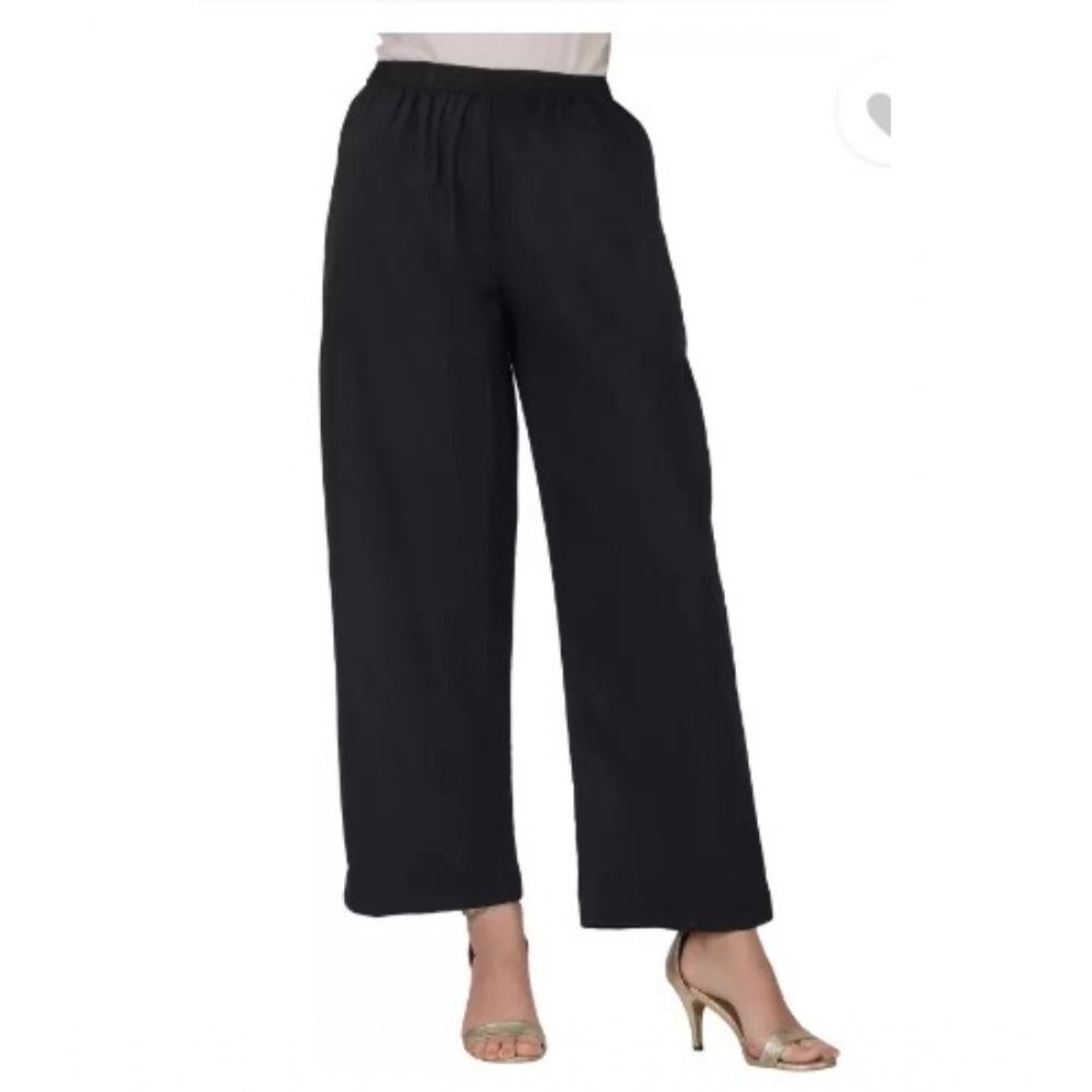 Women's Casual Cotton Cambric Solid Elastic Palazzo Trousers (Black)