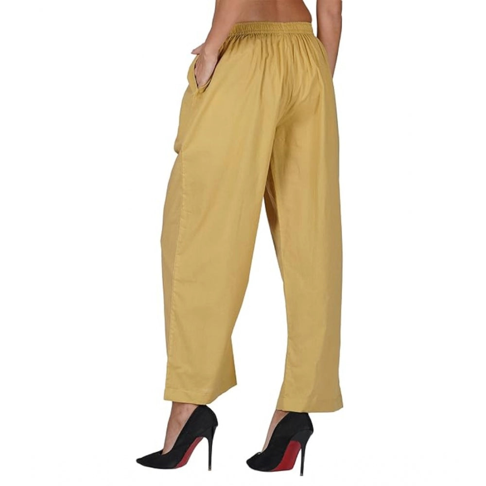 Women's Casual Cotton Cambric Solid Elastic Palazzo Trousers (Beige)