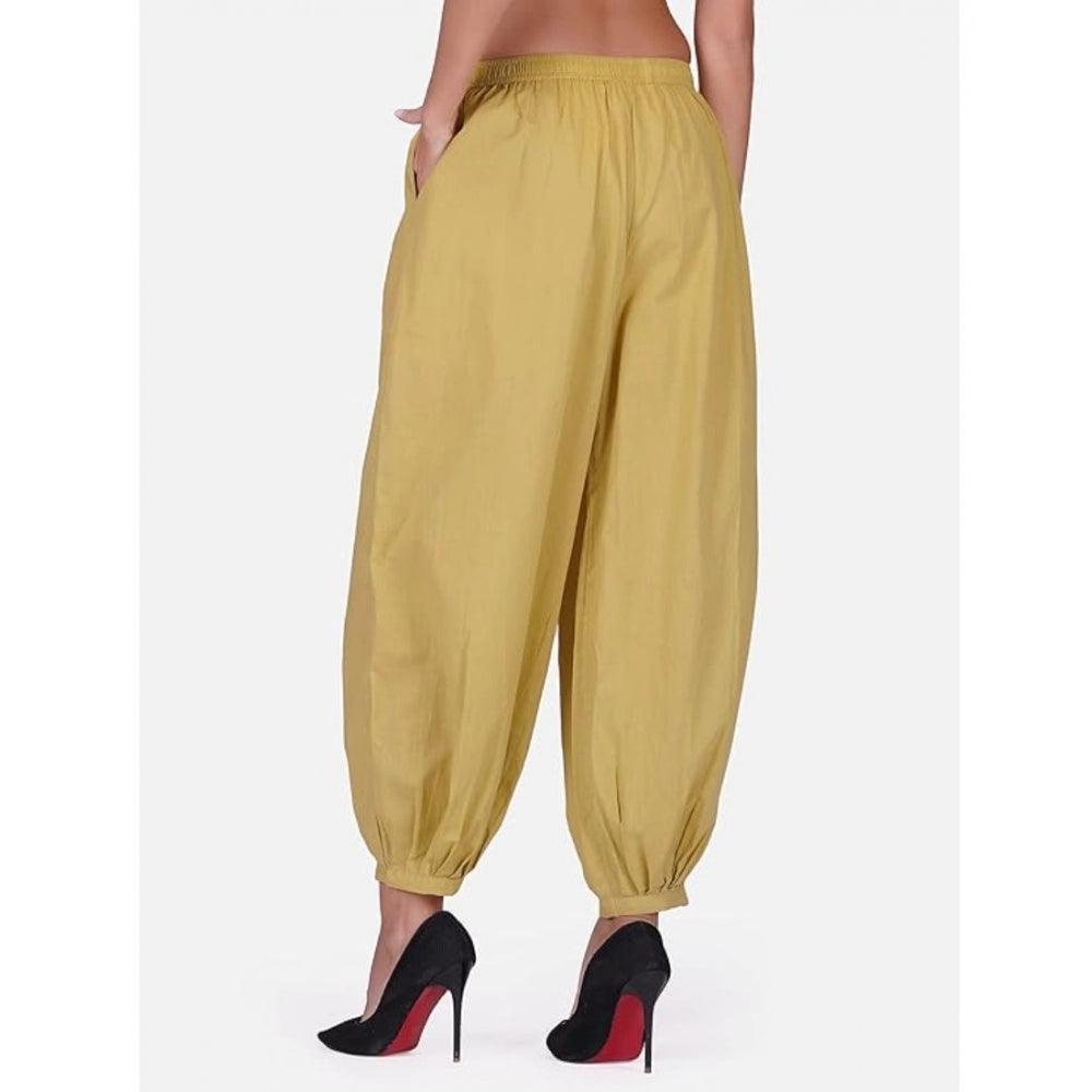 Women's Casual Cotton Cambric Solid Elastic Waist Patiala Harem Pants (Beige)