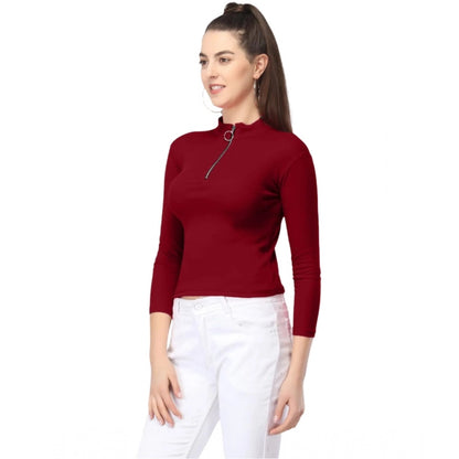 Women's Casual Cotton Blend Solid Western Top (Maroon)