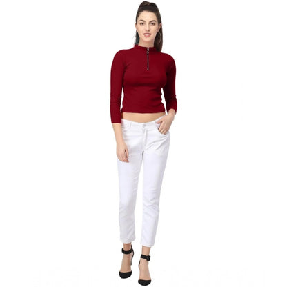 Women's Casual Cotton Blend Solid Western Top (Maroon)