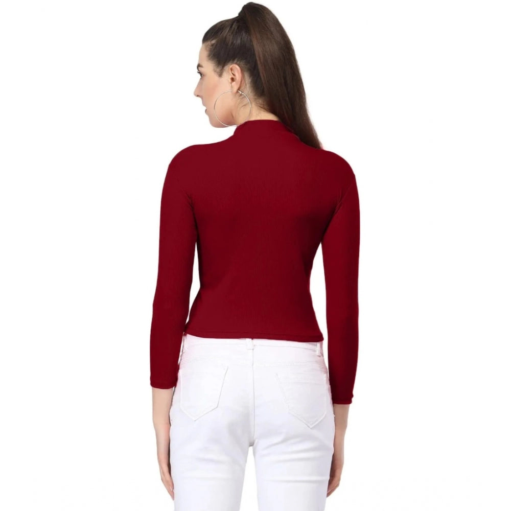 Women's Casual Cotton Blend Solid Western Top (Maroon)