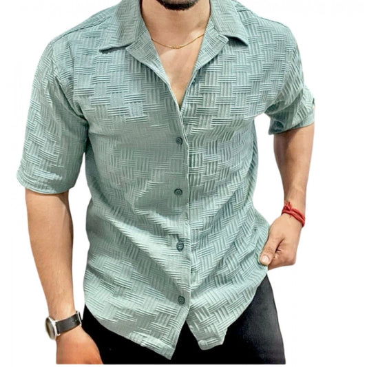 Men's Casual Full Sleeve Strip Line Cotton Blended Shirt (Green)