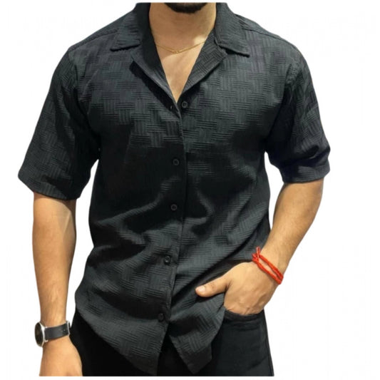 Men's Casual Full Sleeve Strip Line Cotton Blended Shirt (Black)