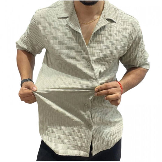 Men's Casual Full Sleeve Strip Line Cotton Blended Shirt (Grey)