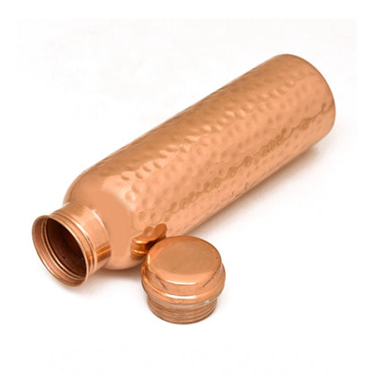 Copper 1 Litre Water Bottle With Lacquer Hammered Design (Rose Gold)