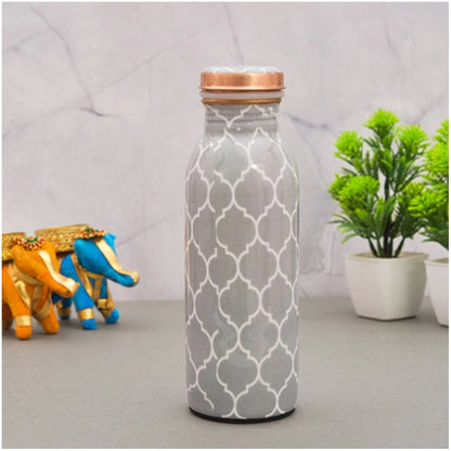 Copper Block Printed Water Bottle 500Ml (Grey)