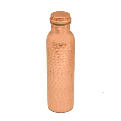 Copper 1 Litre Water Bottle With Lacquer Hammered Design (Rose Gold)