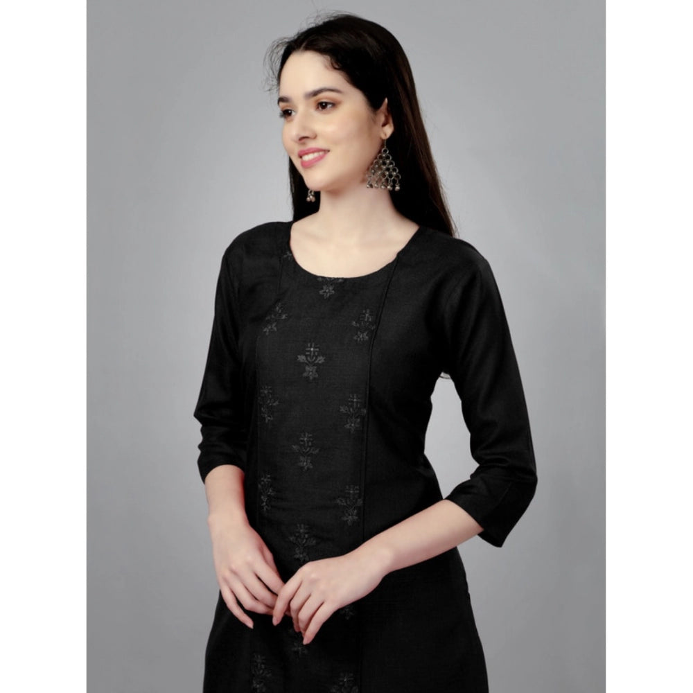 Generic Women's Casual 3-4 th Sleeve Embroidery Cotton Kurti (Black)