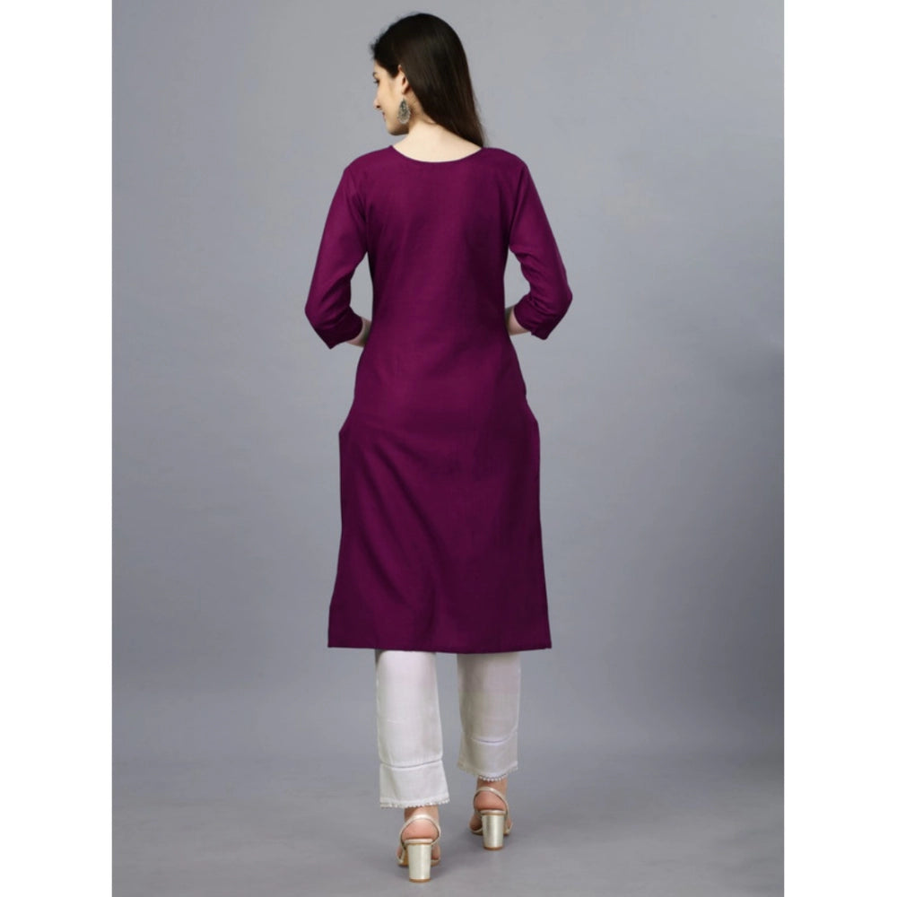 Generic Women's Casual 3-4 th Sleeve Embroidery Cotton Kurti (Purple)