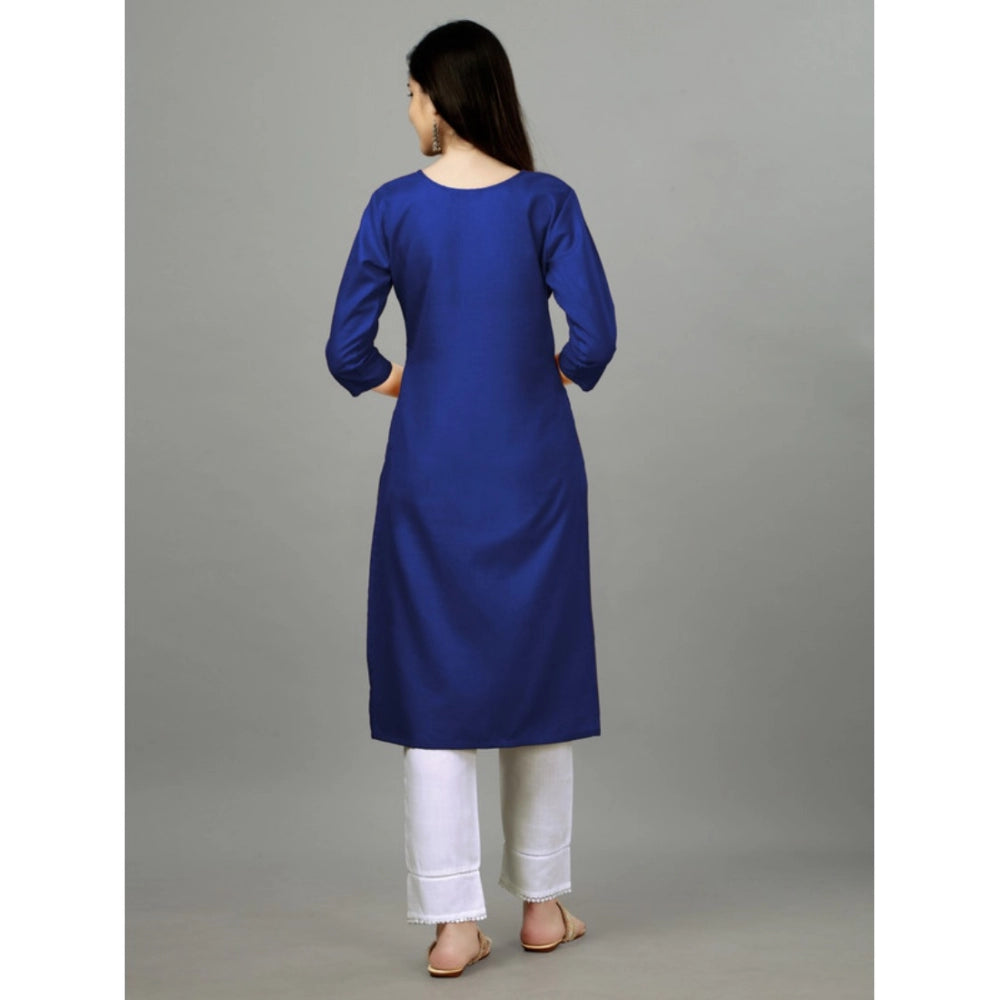 Women's Casual 3-4 th Sleeve Embroidery Cotton Kurti (Blue)