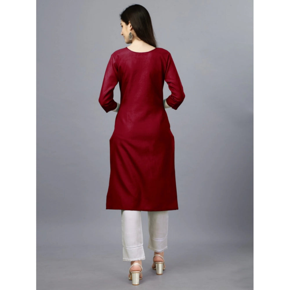 Generic Women's Casual 3-4 th Sleeve Embroidery Cotton Kurti (Maroon)