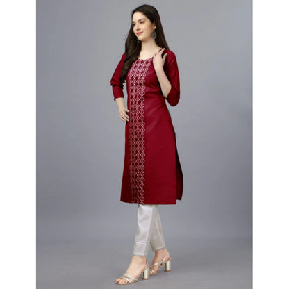 Generic Women's Casual 3-4 th Sleeve Embroidery Cotton Kurti (Maroon)