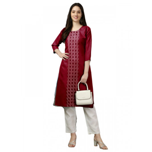 Generic Women's Casual 3-4 th Sleeve Embroidery Cotton Kurti (Maroon)