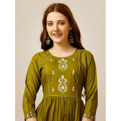 Women's Casual 3-4 th Sleeve Embroidered Rayon Tunic Top (Green)