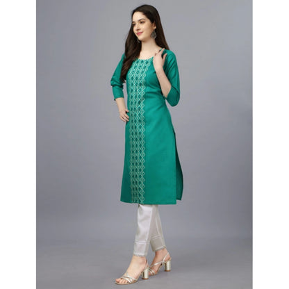 Generic Women's Casual 3-4 th Sleeve Embroidery Cotton Kurti (Light Green)