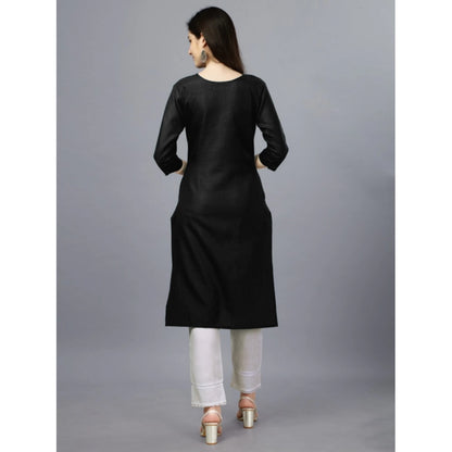 Generic Women's Casual 3-4 th Sleeve Embroidery Cotton Kurti (Black)