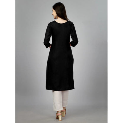 Generic Women's Casual 3-4 th Sleeve Embroidery Cotton Kurti (Black)