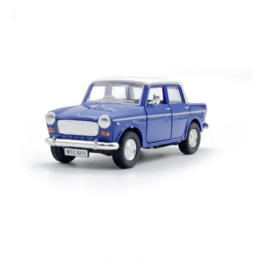 Plastic Old Model Fiat Openable Doors Pull Back Action Collectible Car For Kids (Blue)