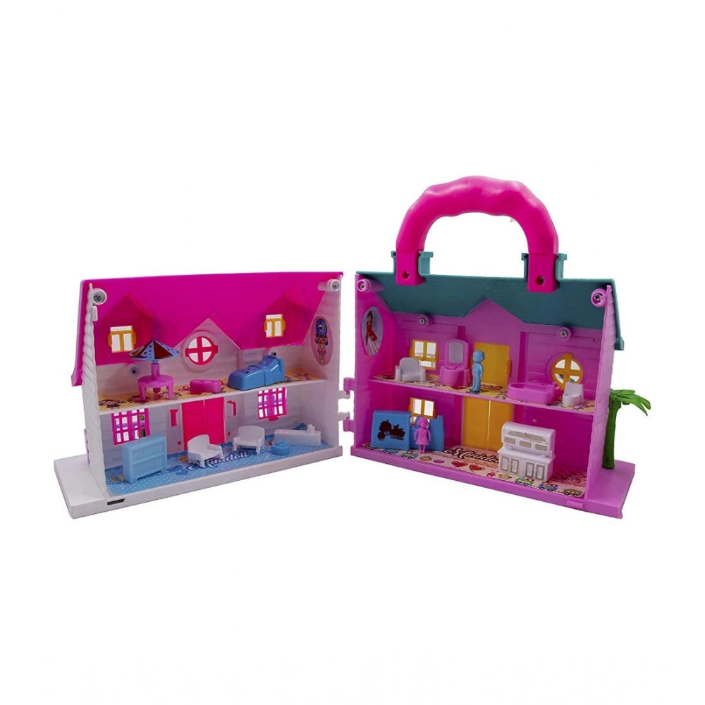 Plastic Dollhouse For Girls 2 Room Set (Pink)