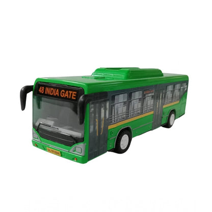 Plastic 6 Wheels Pull Back Action Low Floor Bus (Green)