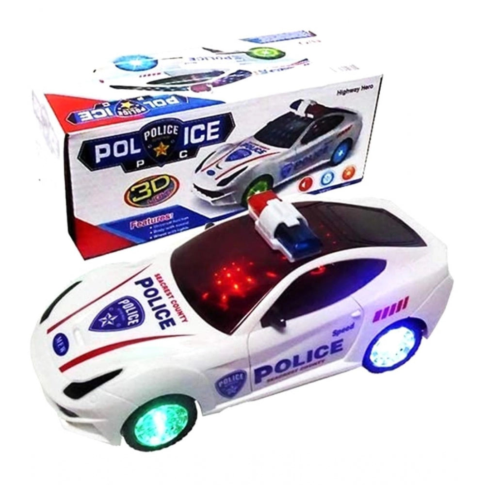 Plastic  Fun Flashing Lights In The Wheels And Realistic Sounds With Sirens Police Car Toy For Kids (White)