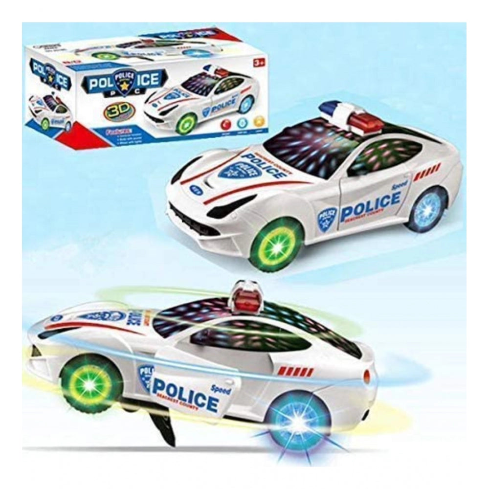 Plastic  Fun Flashing Lights In The Wheels And Realistic Sounds With Sirens Police Car Toy For Kids (White)