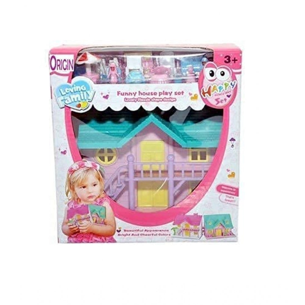 Plastic Dollhouse For Girls With Furniture (Multicolor)