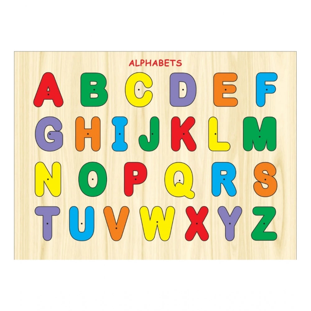 Wooden Educational Learning English Alphabet Puzzle Board (Wood Color)