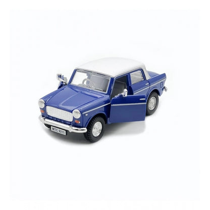 Plastic Old Model Fiat Openable Doors Pull Back Action Collectible Car For Kids (Blue)