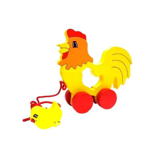 Wooden Cock Pull Back Action Toy (Multicolor)