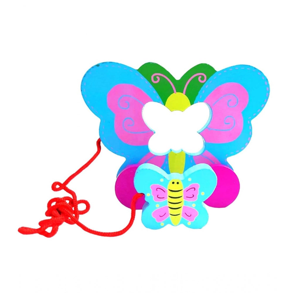 Wooden Butterfly Pull Back Action Toy (Multicolor)