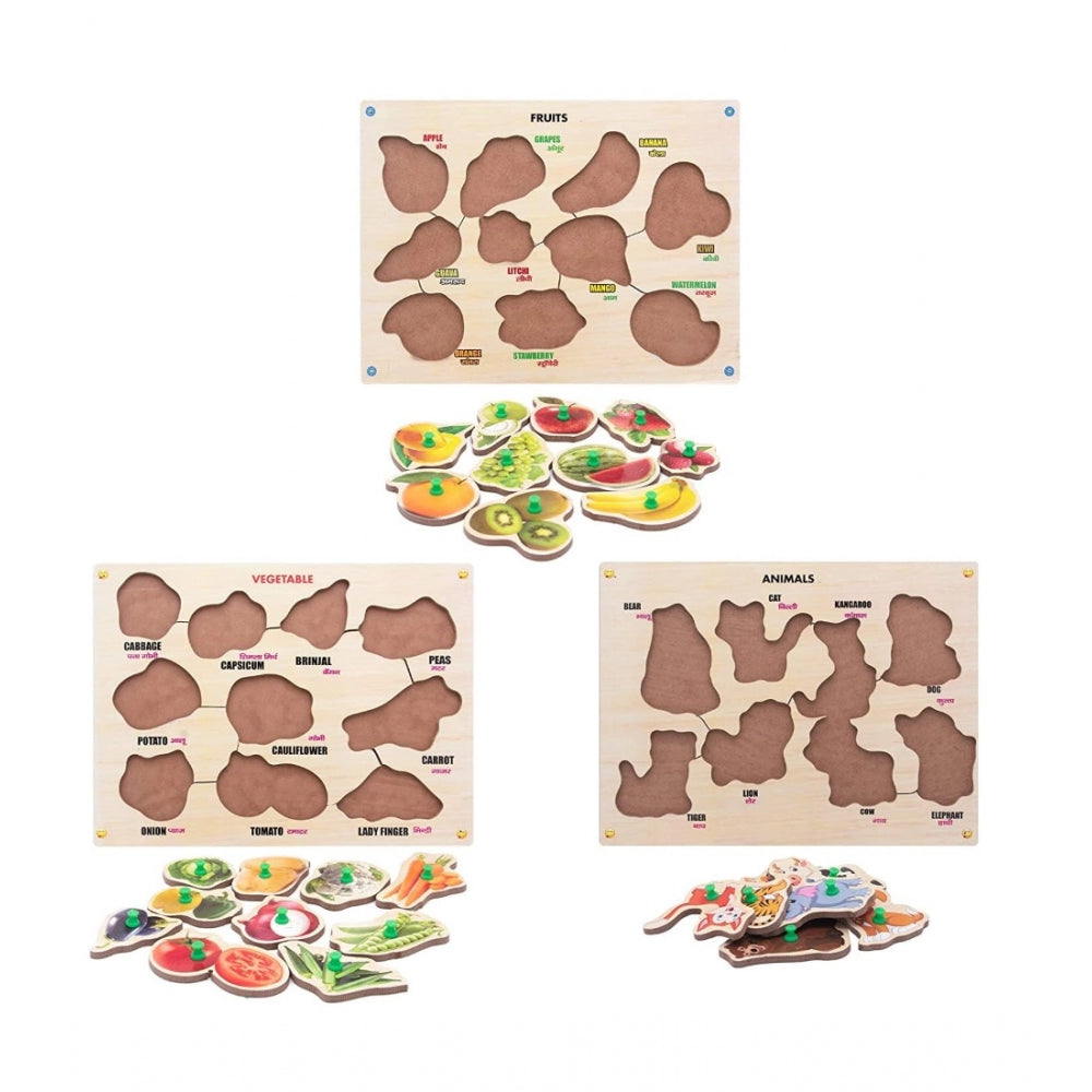 Wooden Educational Learning Fruits Puzzle Board  (Wood Color)