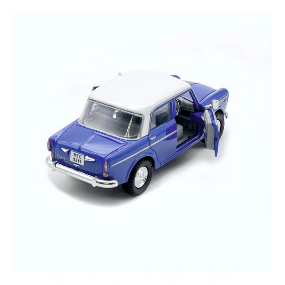 Plastic Old Model Fiat Openable Doors Pull Back Action Collectible Car For Kids (Blue)