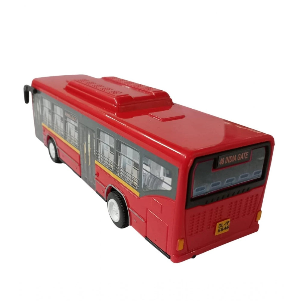 Plastic 6 Wheels Pull Back Action Low Floor Bus (Red)