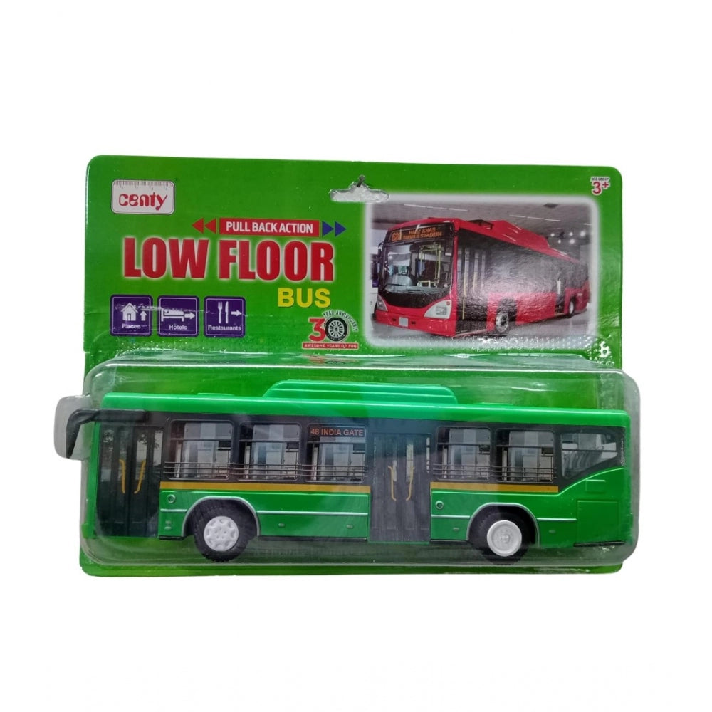 Plastic 6 Wheels Pull Back Action Low Floor Bus (Green)