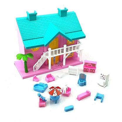 Plastic Dollhouse For Girls With Furniture (Multicolor)