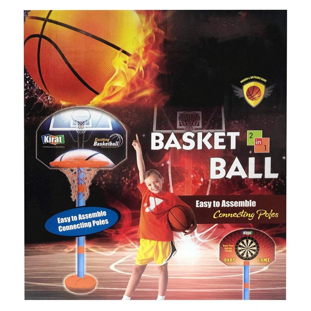 Plastic Basketball For Kids 2 In1 Set With Adjustable Stand (Multicolor)