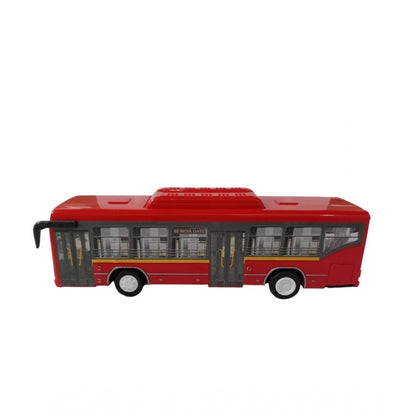 Plastic 6 Wheels Pull Back Action Low Floor Bus (Red)