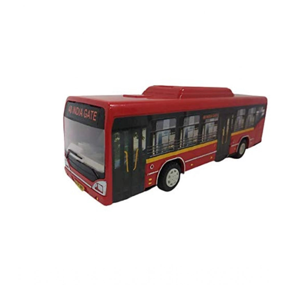 Plastic 6 Wheels Pull Back Action Low Floor Bus (Red)