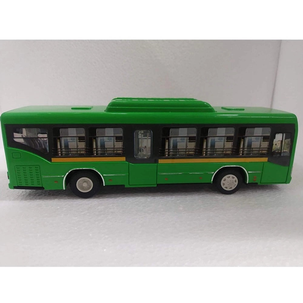 Plastic 6 Wheels Pull Back Action Low Floor Bus (Green)