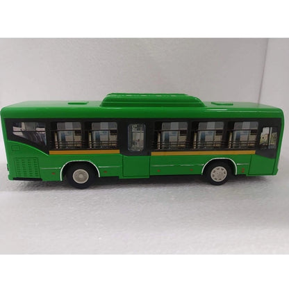 Plastic 6 Wheels Pull Back Action Low Floor Bus (Green)