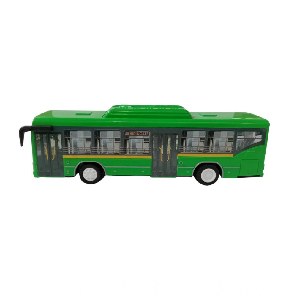 Plastic 6 Wheels Pull Back Action Low Floor Bus (Green)