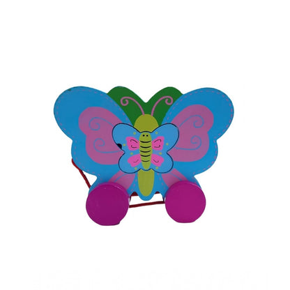 Wooden Frog And Butterfly Pull Back Action Toy (Multicolor)