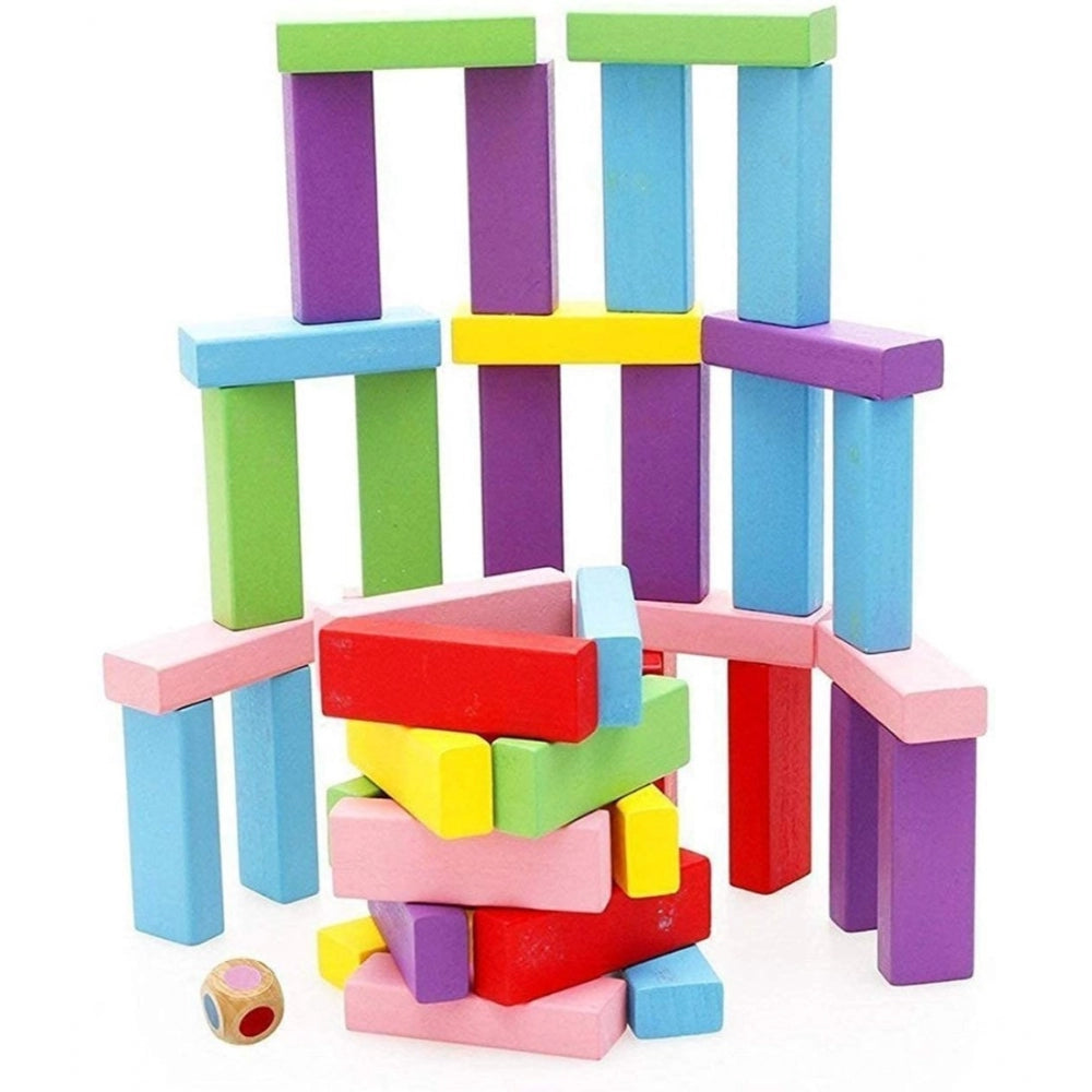 Wood 48 Pcs Set With 3 Dice Challenging Wooden Blocks Games (Multicolor)