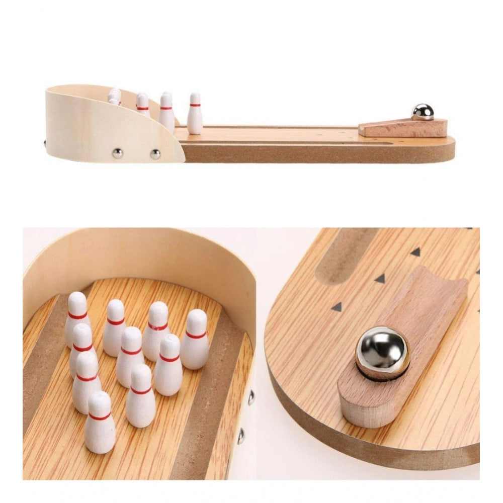 Wood  Mini Fun Wooden Bowling Game (Wood Color)