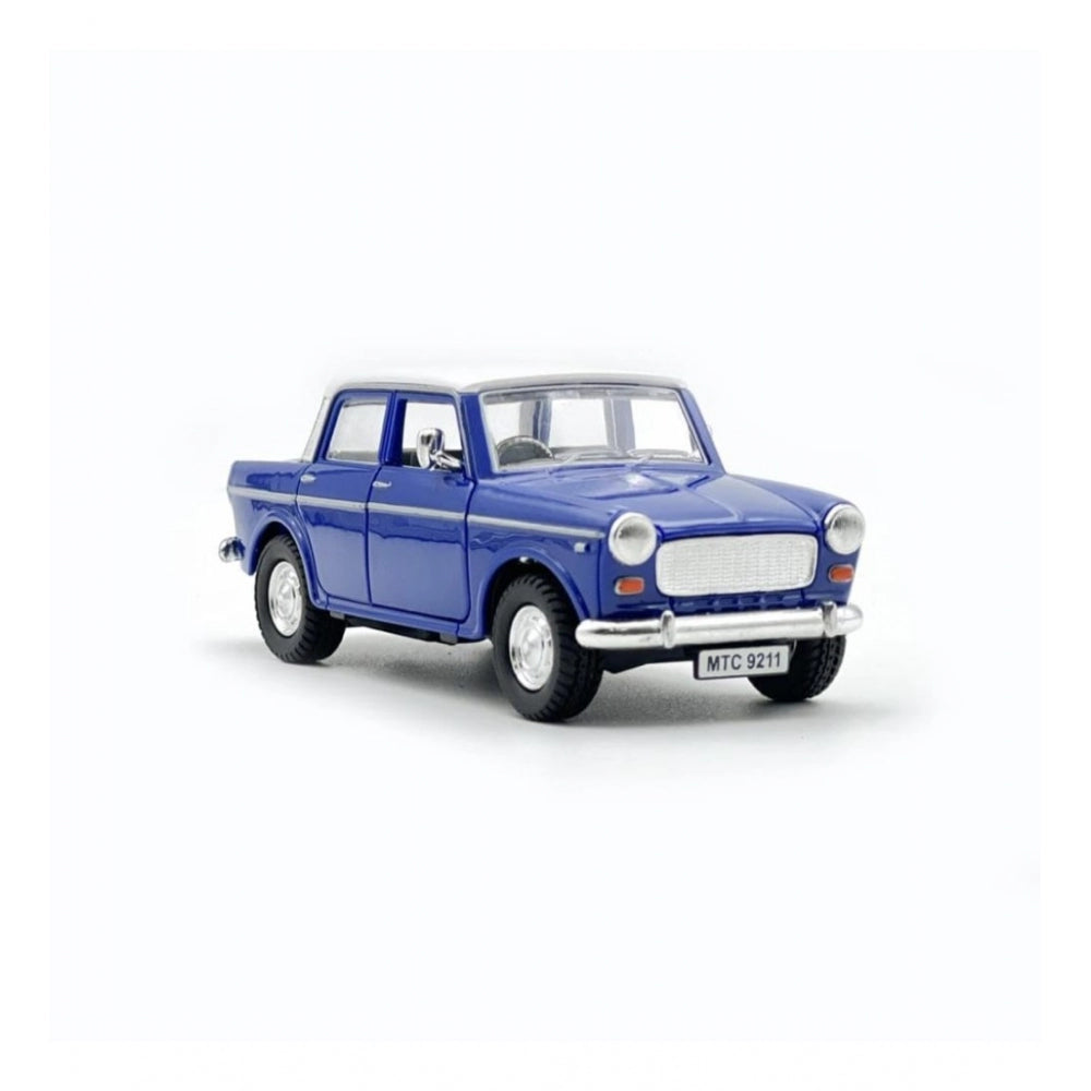 Plastic Old Model Fiat Openable Doors Pull Back Action Collectible Car For Kids (Blue)