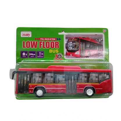 Plastic 6 Wheels Pull Back Action Low Floor Bus (Red)