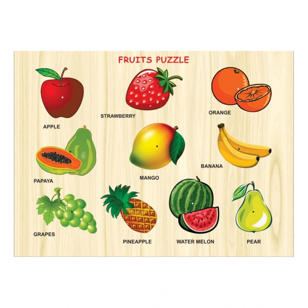 Wooden Educational Learning Fruits Puzzle Board  (Wood Color)