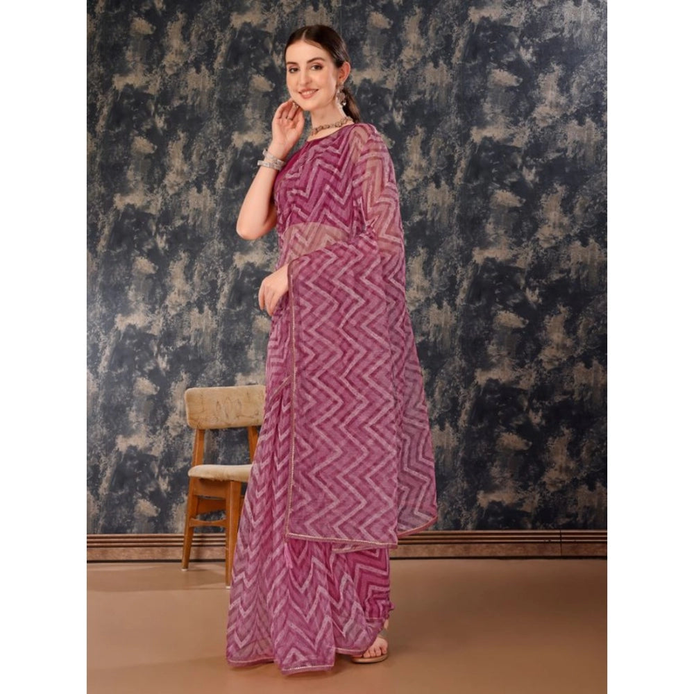 Women's Linen Zig Zag Saree With Unstitched Blouse (Purple, 5-6 Mtrs)